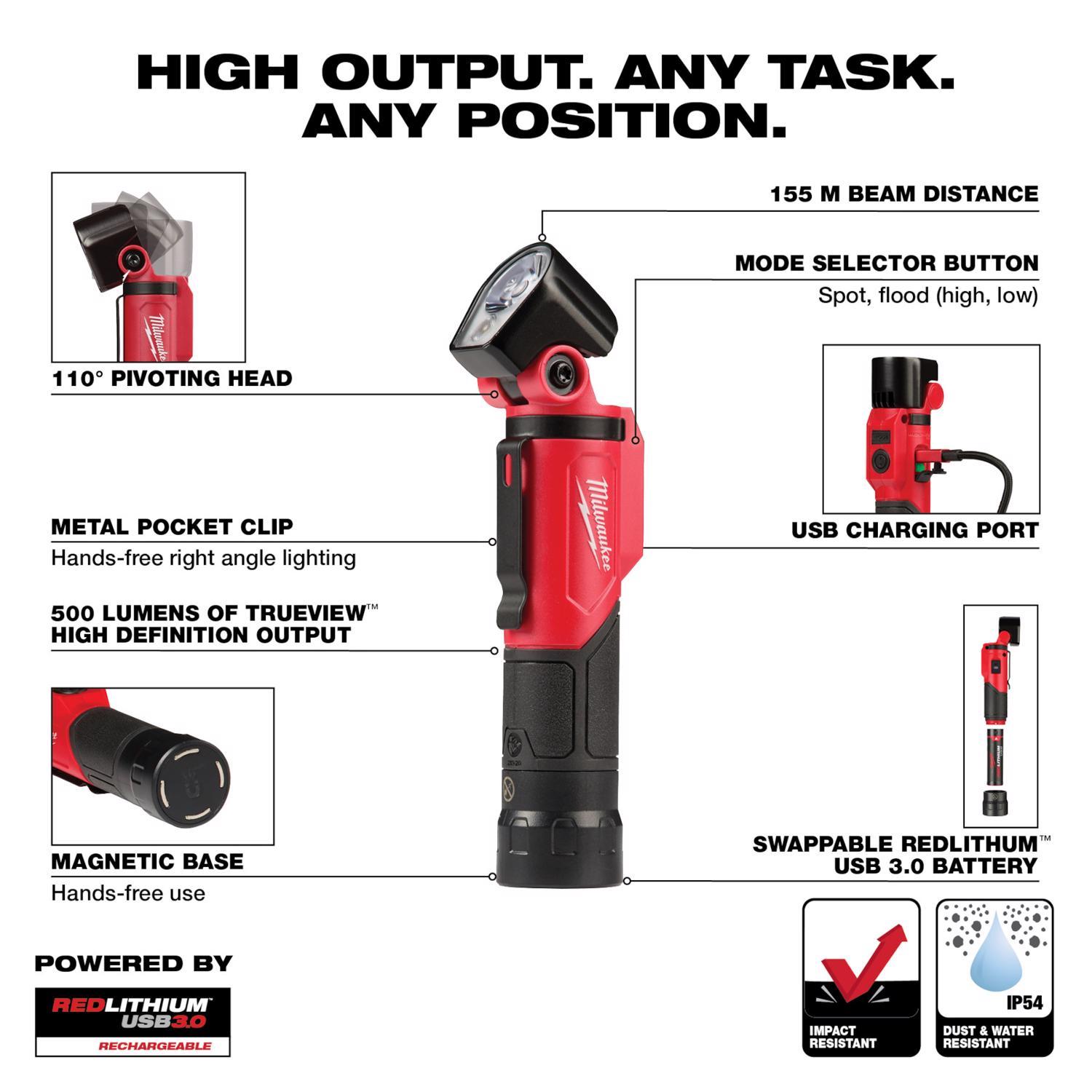 Milwaukee 500 lm Black/Red LED Rechargeable Rechargeable Flashlight
