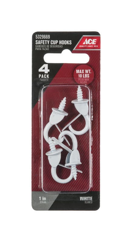Ace Medium White Steel 1.375 in. L Cup Hook 10 lb 4 pk