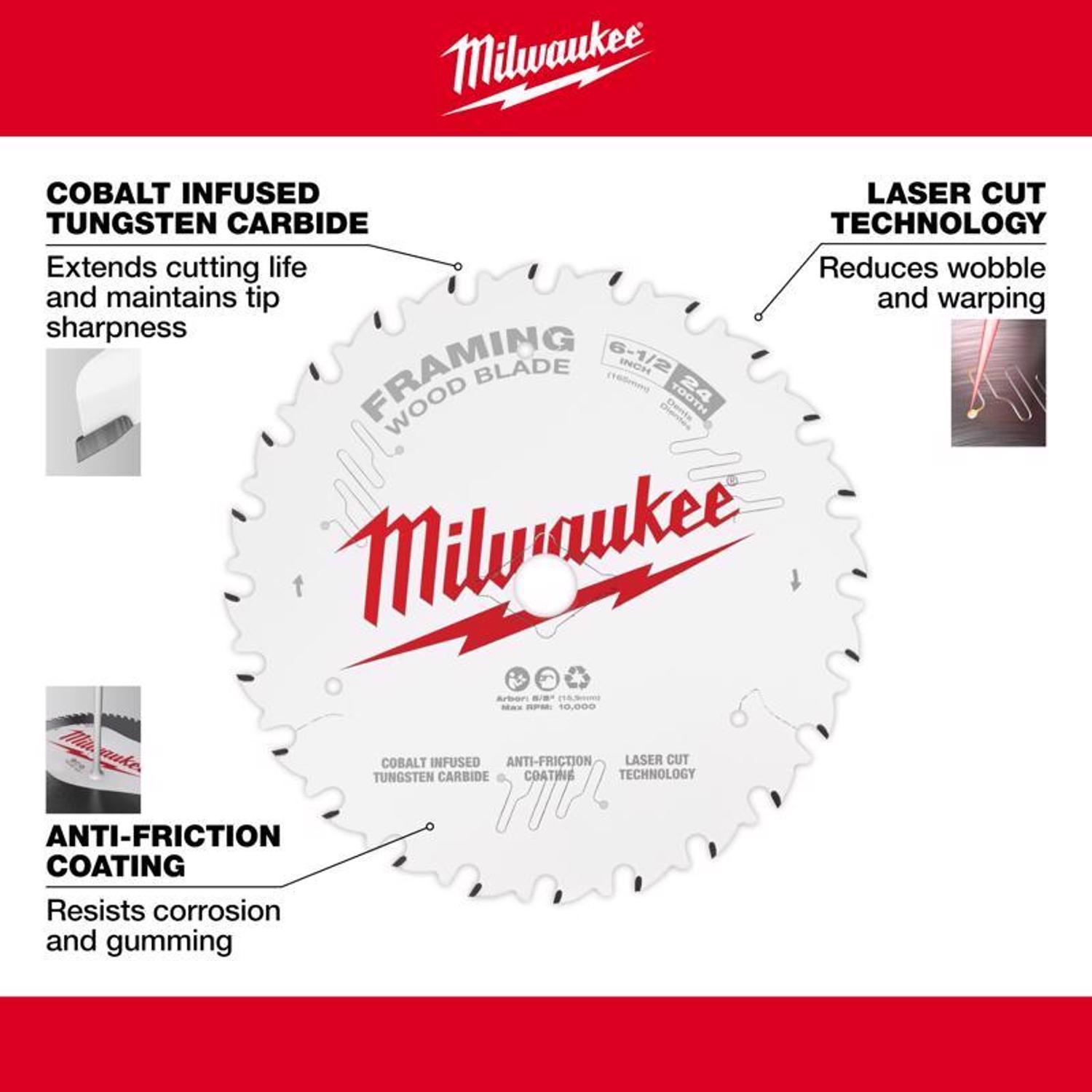 Milwaukee 6-1/2 in. D X 5/8 in. Framing Tungsten Carbide Circular Saw Blade 24 teeth 1 pc