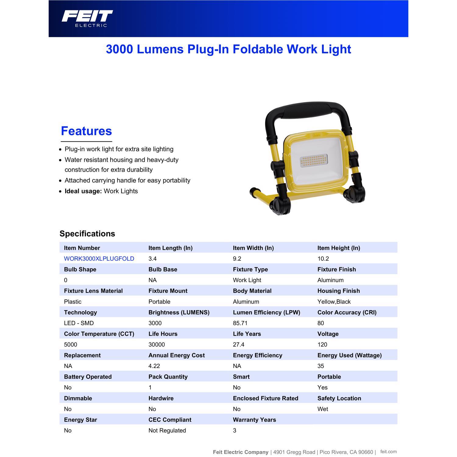 Feit Pro Series 3000 lm LED Corded Stand (H or Scissor) Work Light