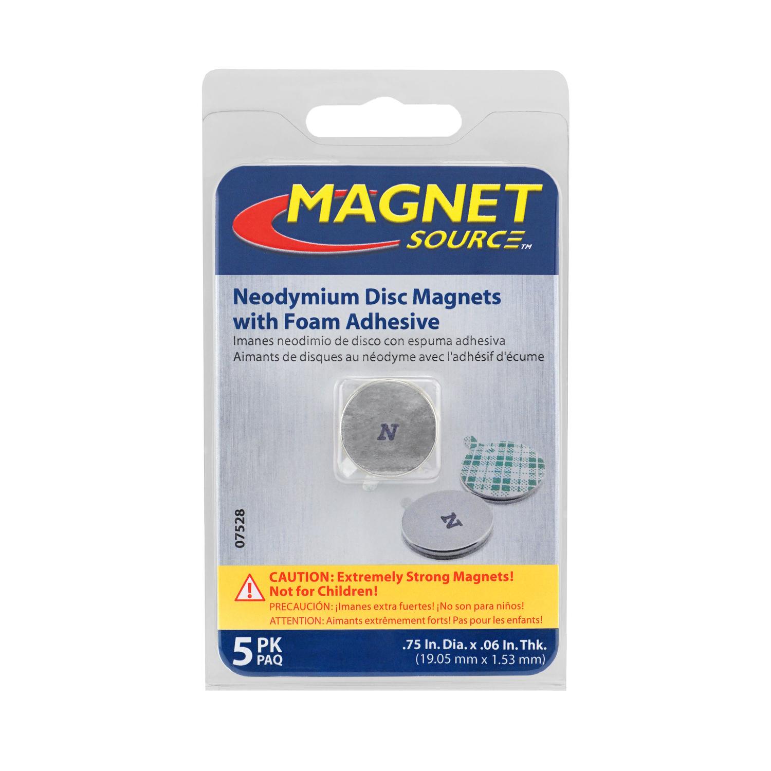 Magnet Source 0.75 in. L X 0.75 in. W Silver Disc Magnets with Adhesive 3.91 lb. pull 5 pc