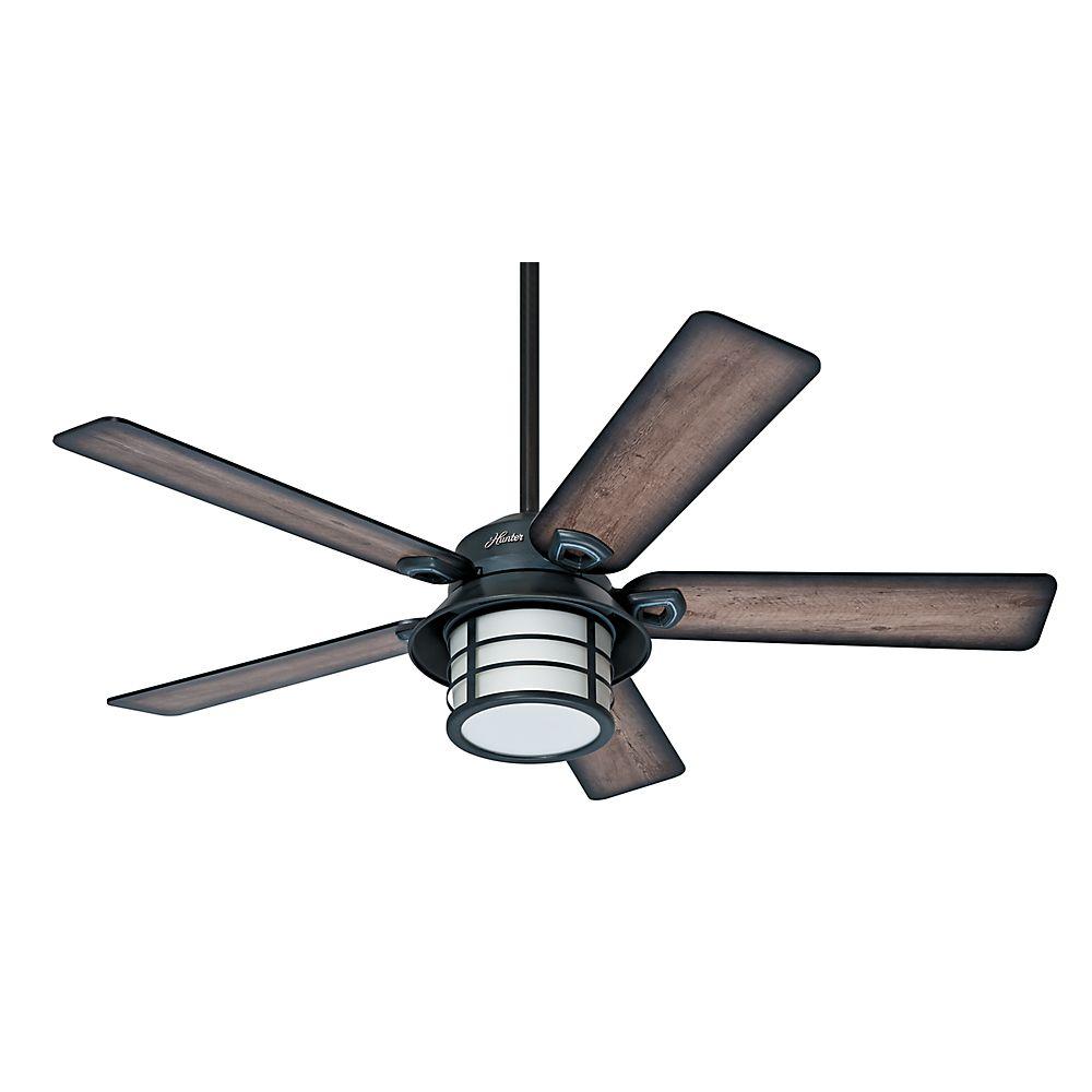 Hunter Key Biscayne 54" Indoor/Outdoor Weathered Zinc Gray Ceiling Fan with Light Kit