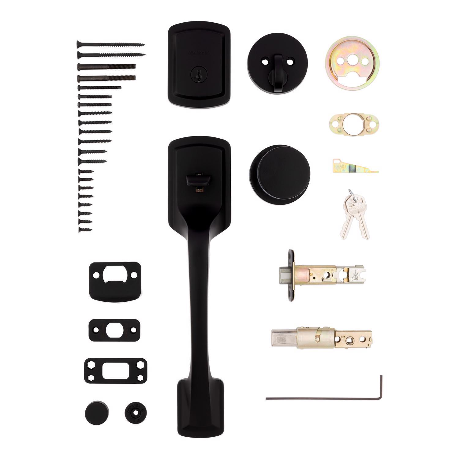 Kwikset Prague Matte Black Entry Handleset 1-3/4 in.