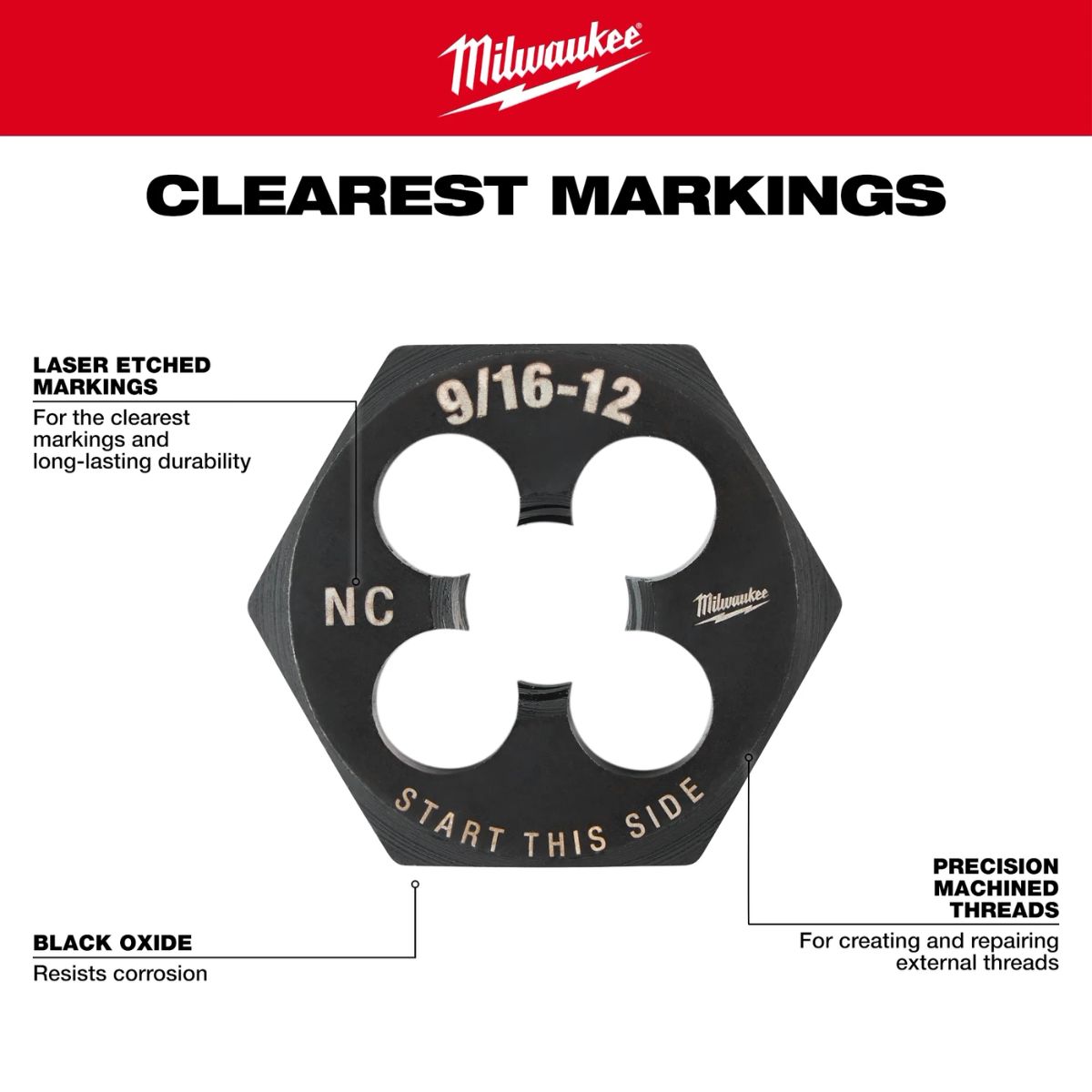 Milwaukee 9/16 in.-12 NC 1-7/16 in. Hex Threading Die