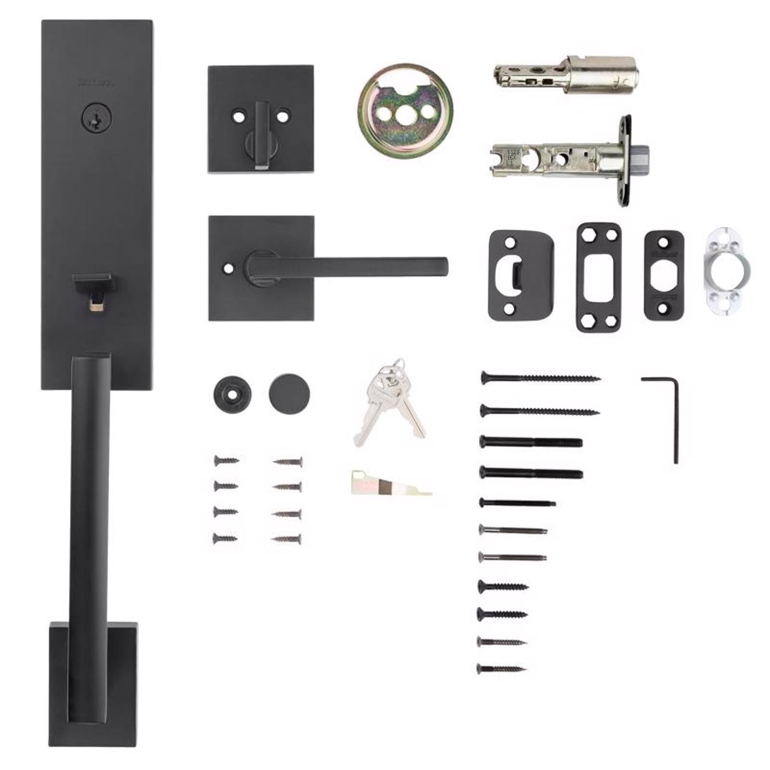 Kwikset Matte Black Entry Handleset KW1 1-3/4 in.