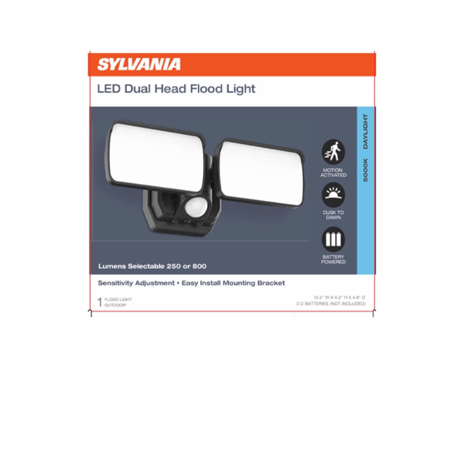 Sylvania Motion-Sensing Battery Powered LED Black Security Floodlight