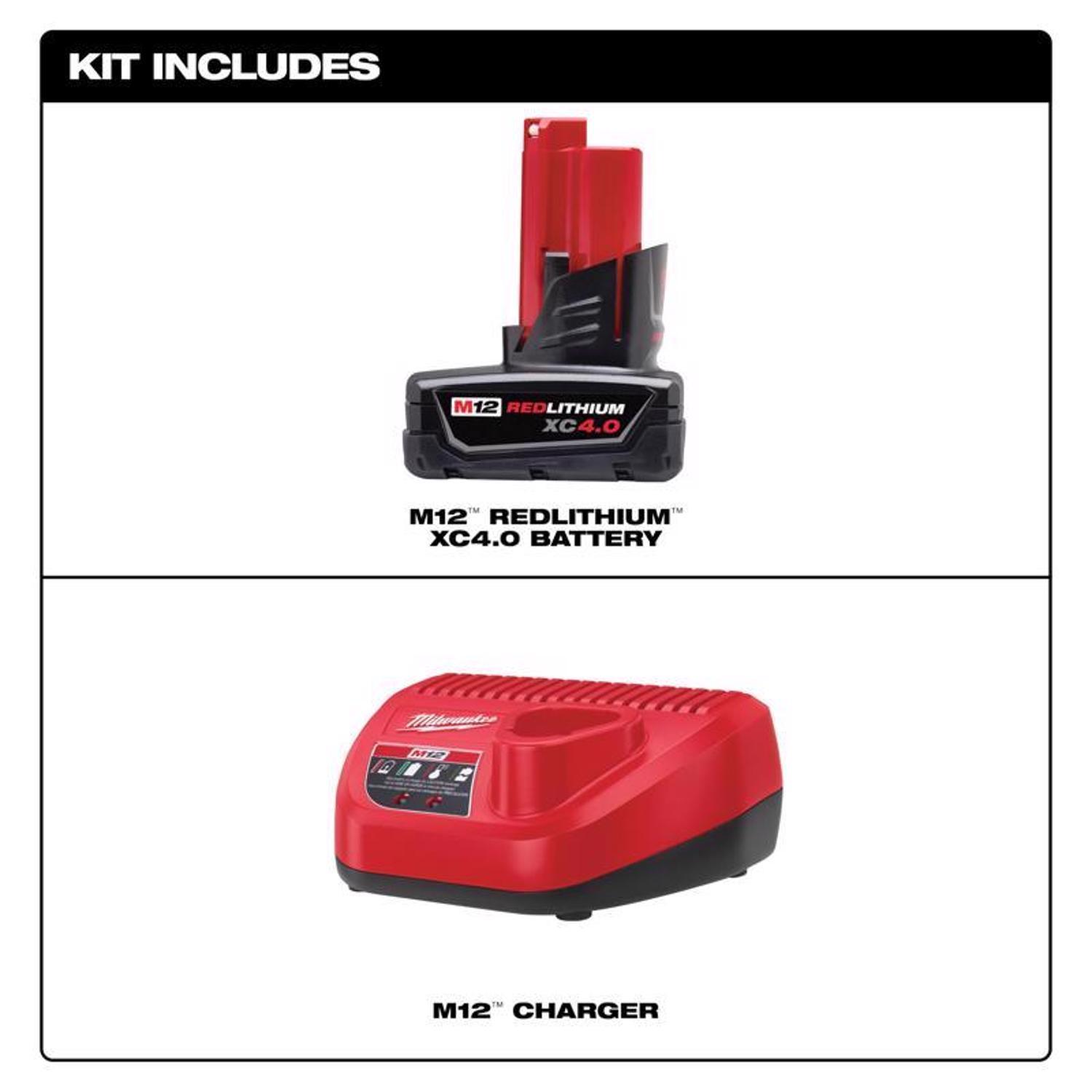 Milwaukee M12 RedLithium XC 4 Ah Lithium-Ion Battery and Charger 2 pc
