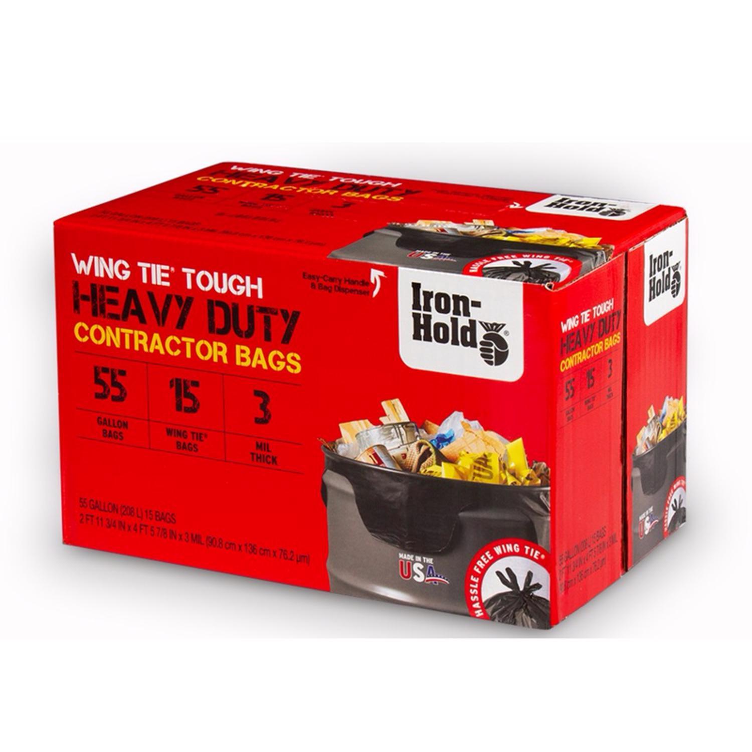Iron-Hold 55 gal No Scent Scent Contractor Bags Wing Ties 15 pk 3 mil