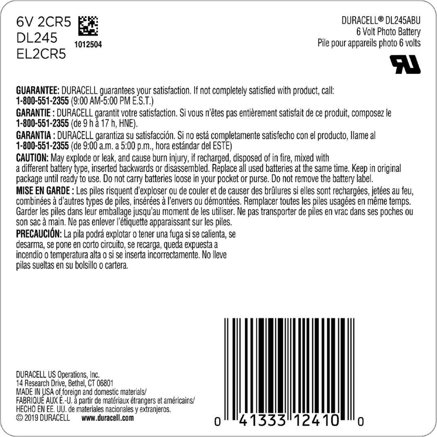 Duracell Lithium 245 6 V 1.4 mAh Camera Battery 1 pk