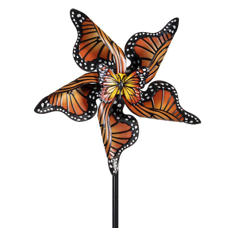 Evergreen Monarch Butterfly Metal Wind Spinner 48 H in.
