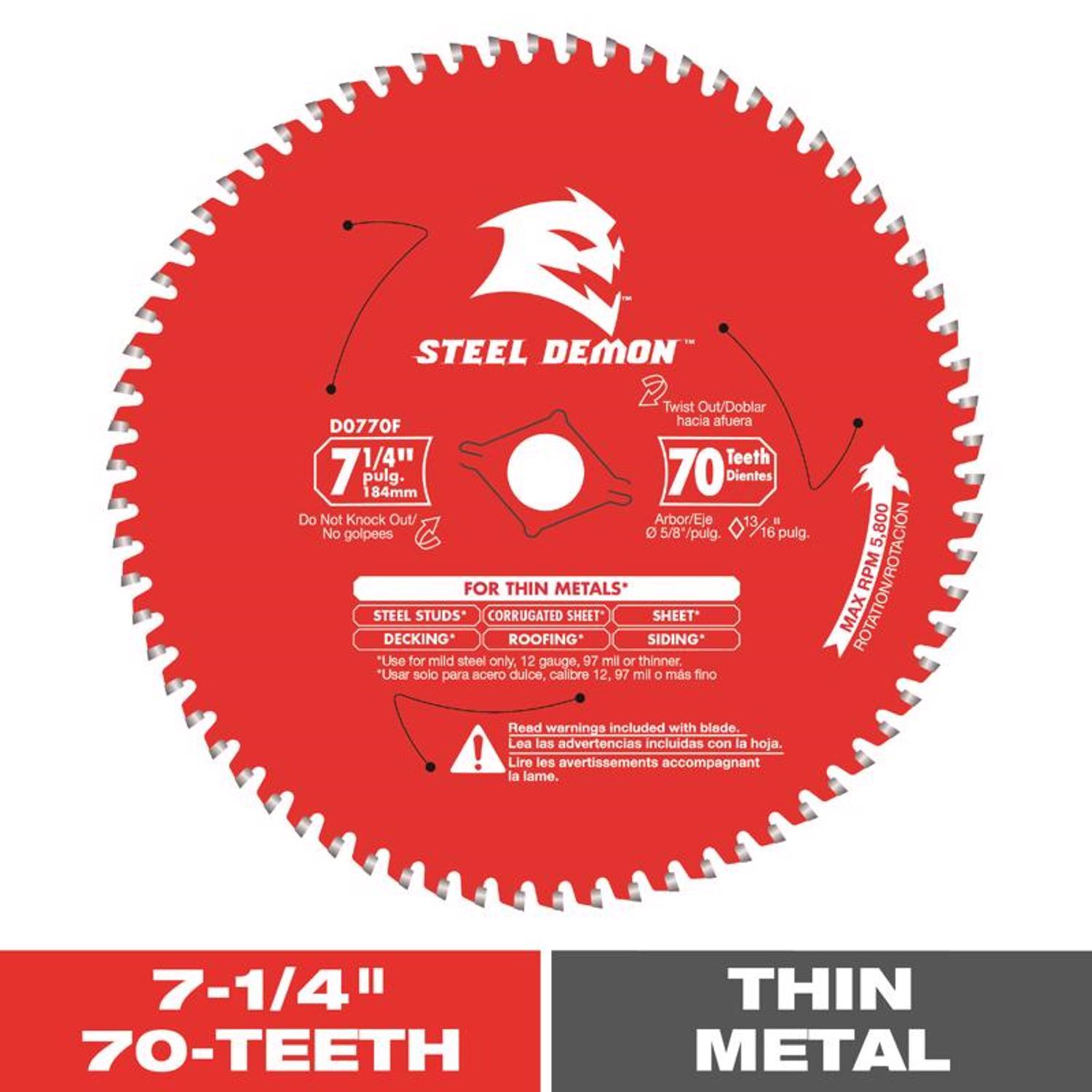 Diablo Steel Demon 7-1/4 in. D X 5/8 in. TiCo Hi-Density Carbide Circular Saw Blade 70 teeth 1 pk