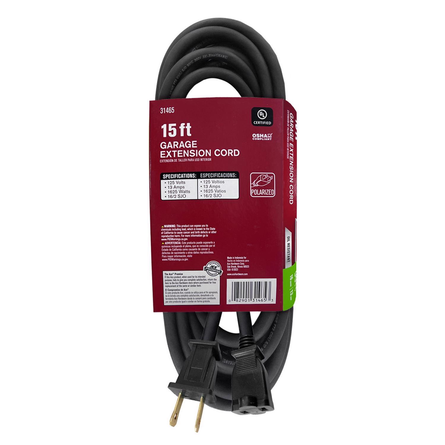Ace Indoor 15 ft. L Black Extension Cord 16/2 SJO