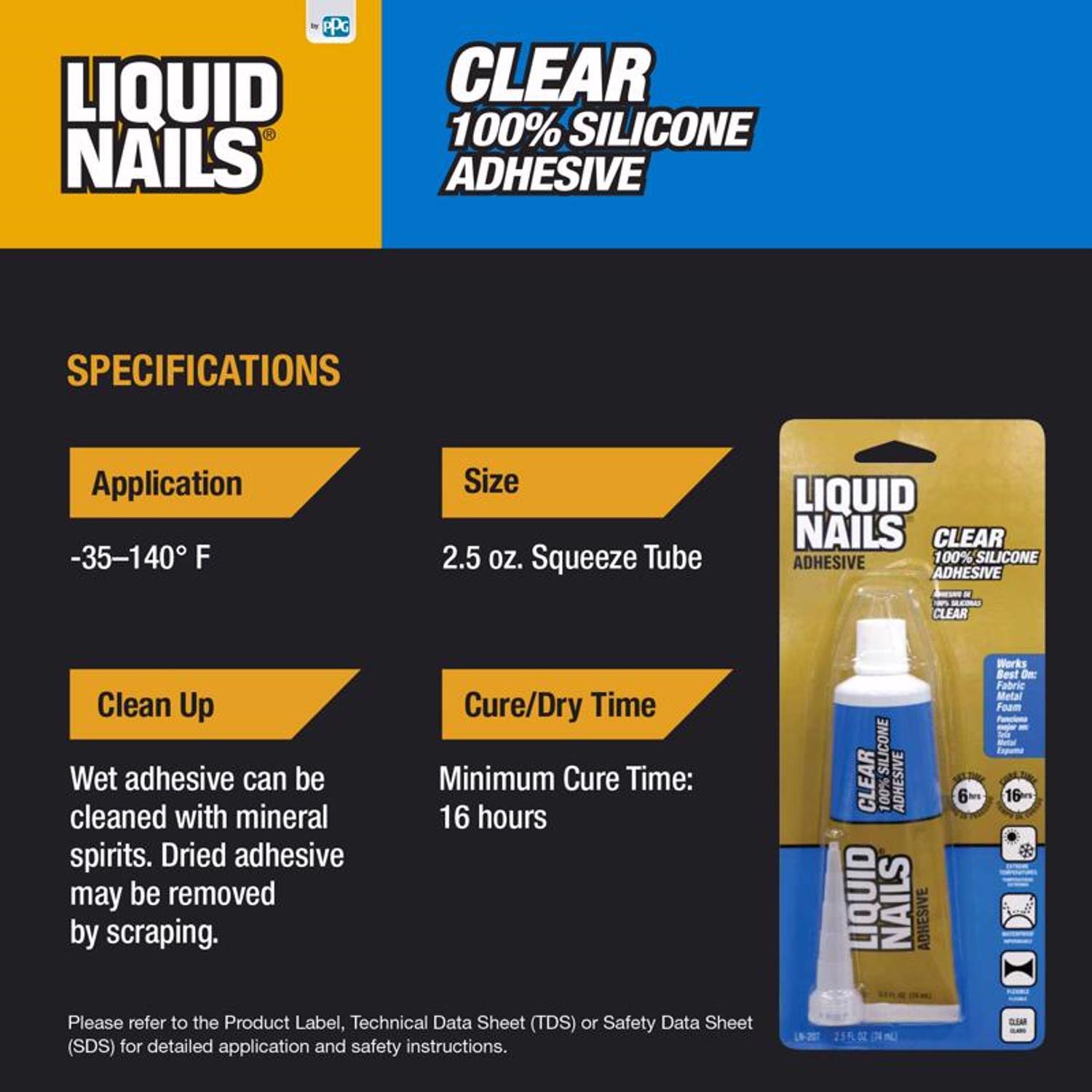 Liquid Nails Clear Small Projects High Strength Silicone Clear Adhesive 2.5 oz