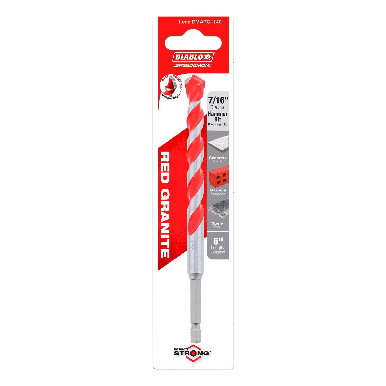 Diablo SPEEDemon 7/16 in. X 6 in. L Carbide Tipped Red Granite Hammer Drill Bit Hex Shank 1 pk