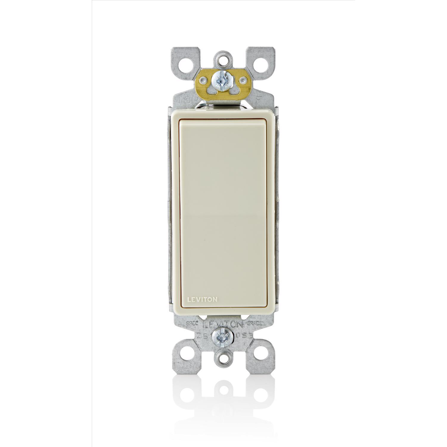 Leviton Decora 15 amps Single Pole Rocker AC Quiet Switch Light Almond 1 pk