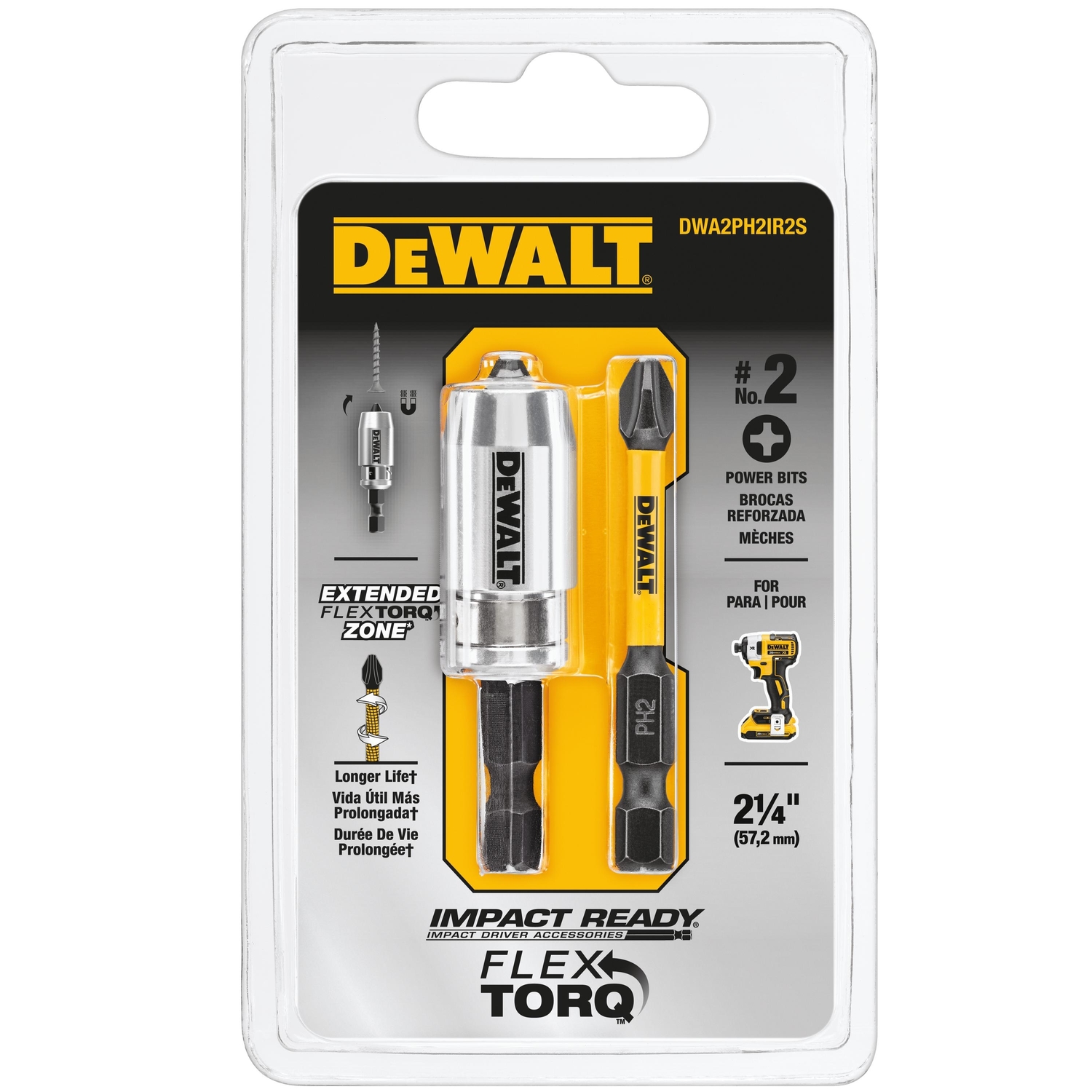 DeWalt FlexTorq Impact Ready Phillips 2 in. X 2 in. L Sleeve Screwdriver Bit S2 Tool Steel 2 pk