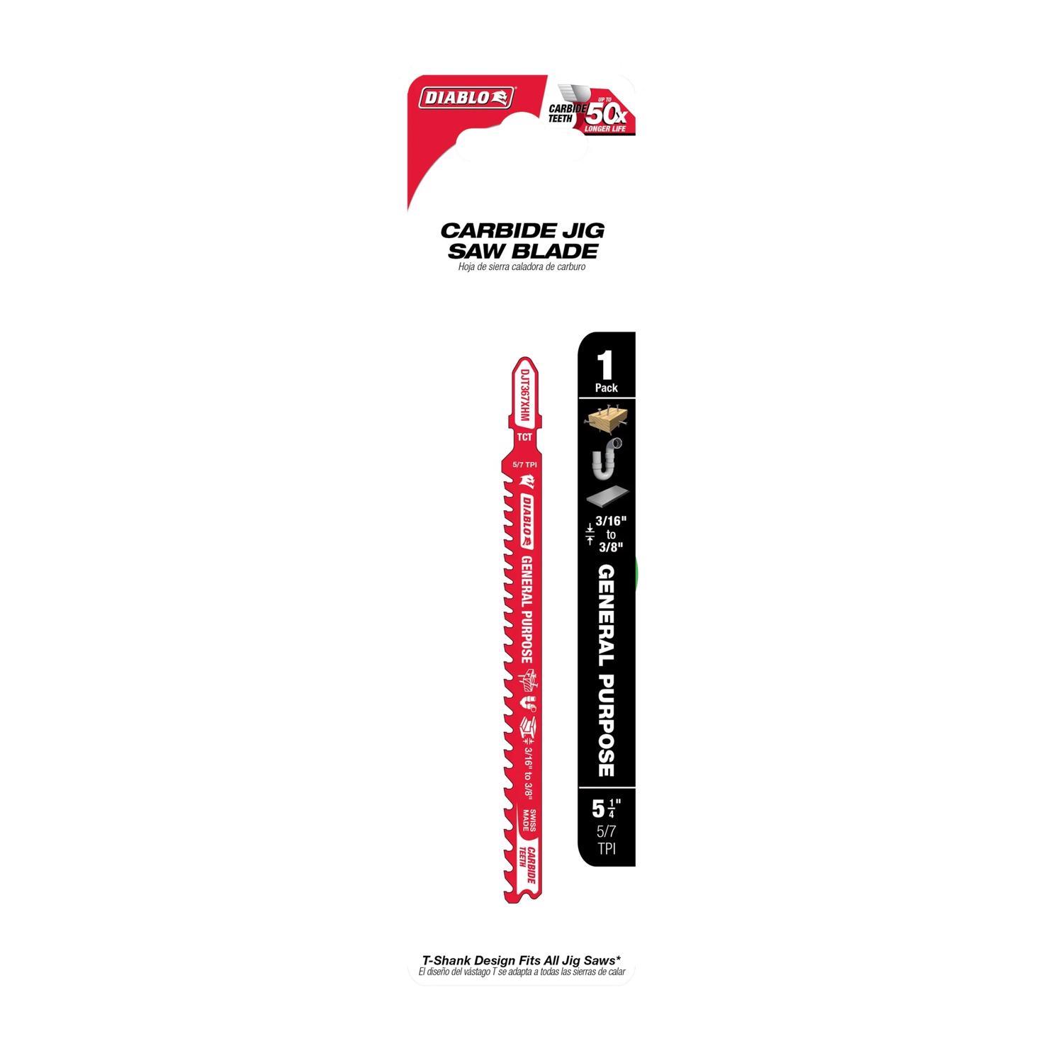 Diablo 5-1/4 in. Carbide T-Shank General Purpose Jig Saw Blade 5/7 TPI 1 pk