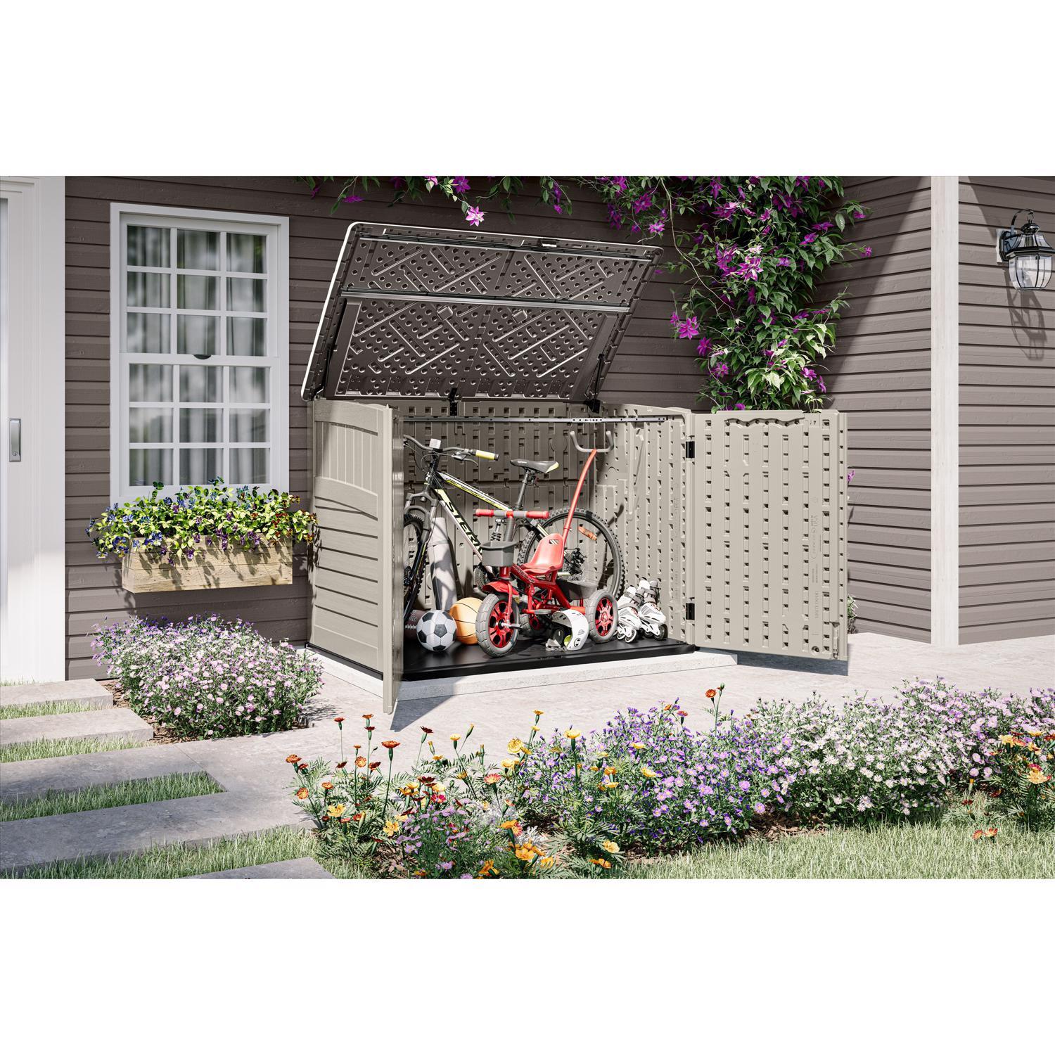 Suncast The Stow-Away 6 ft. x 4 ft. Resin Horizontal Pent Storage Shed with Floor Kit