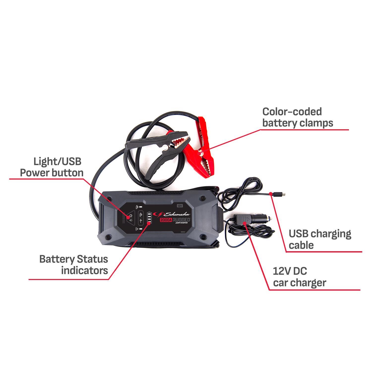 Schumacher Rugged By Schumacher Automatic 12 V 2000 amps Jump Starter and Power Bank