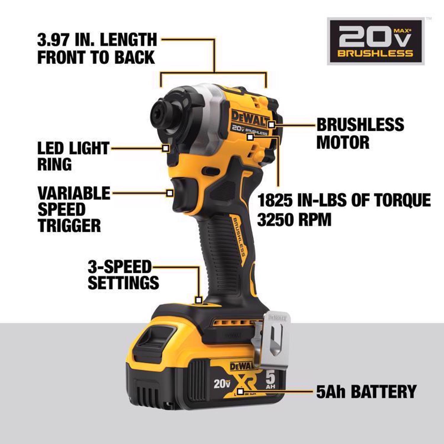 DeWalt 20V MAX ATOMIC 1 4 in. Cordless Brushless 3 Speed Impact Driver Kit Battery Charger Stine Home Yard The Family You Can Build Around