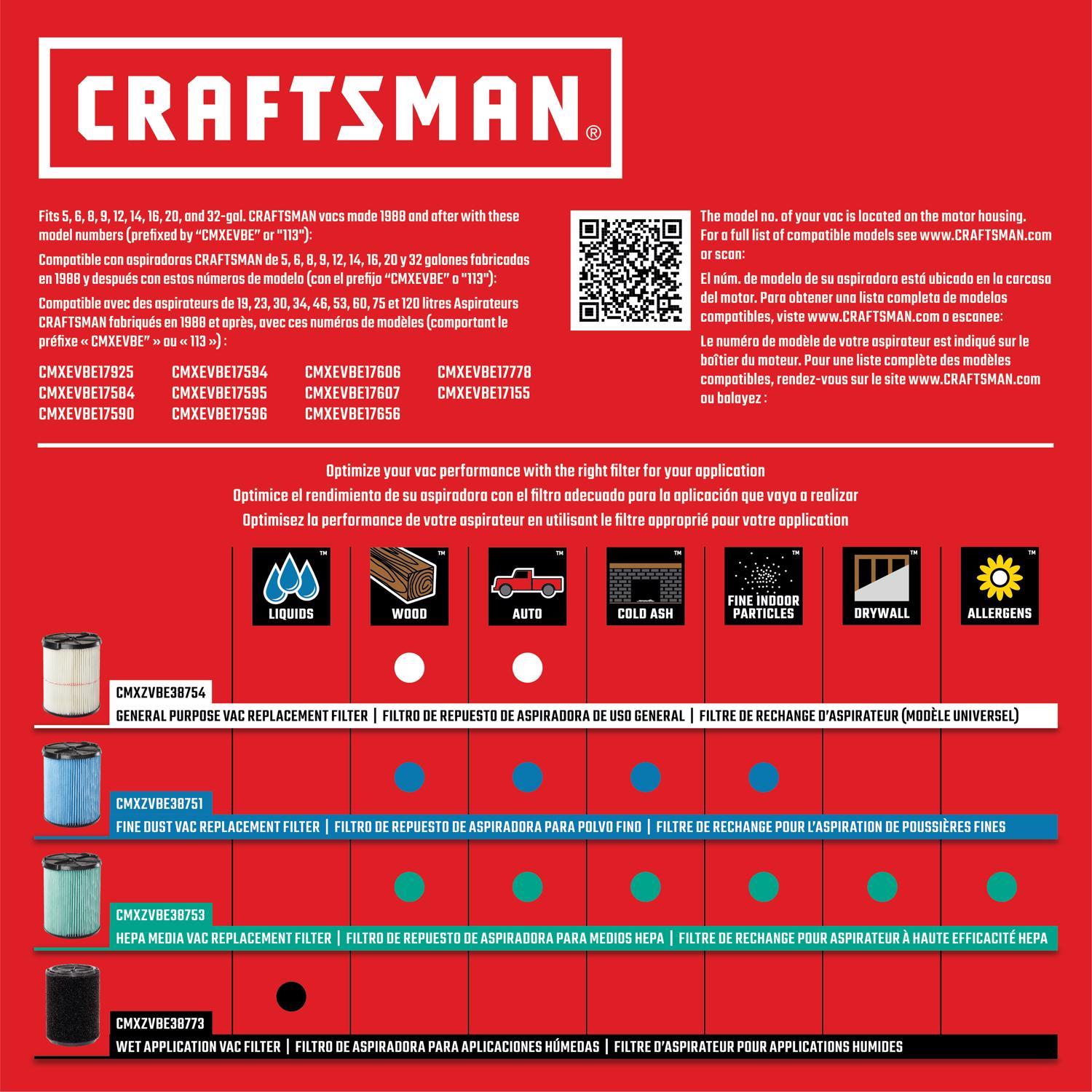 Craftsman 6.75 in. D Wet Application Filter Wet Application Filter 5-20 gal 1 pc