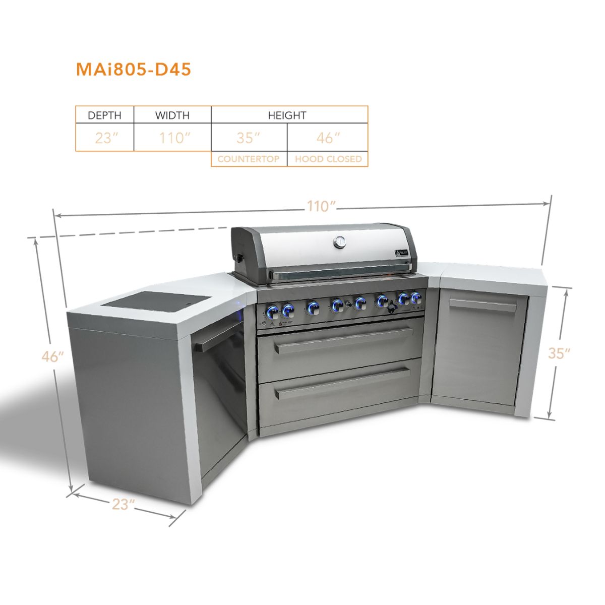 Mont Alpi  6-Burner Deluxe island with 45-degree corners