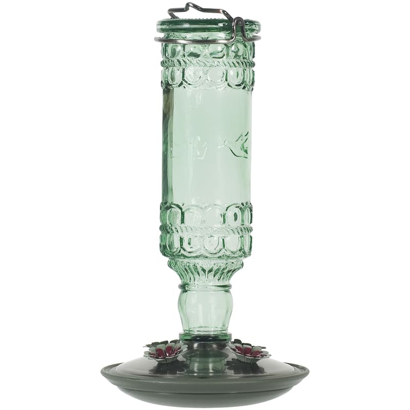 Perky-Pet Hummingbird 10 oz Glass/Metal Antique Bottle Nectar Bird Feeder 4 ports