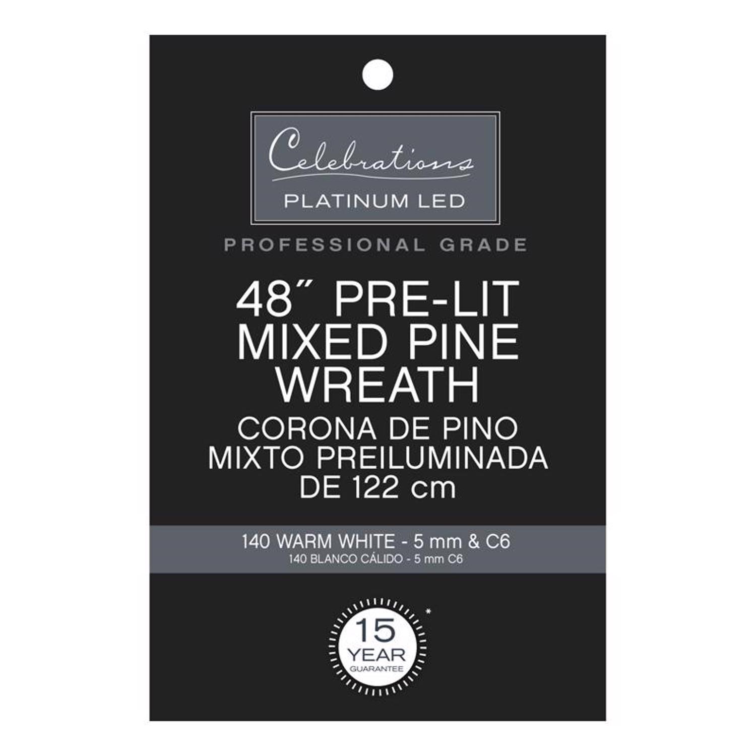 Celebrations Platinum 48 in. D LED Prelit Warm White Mixed Pine Wreath