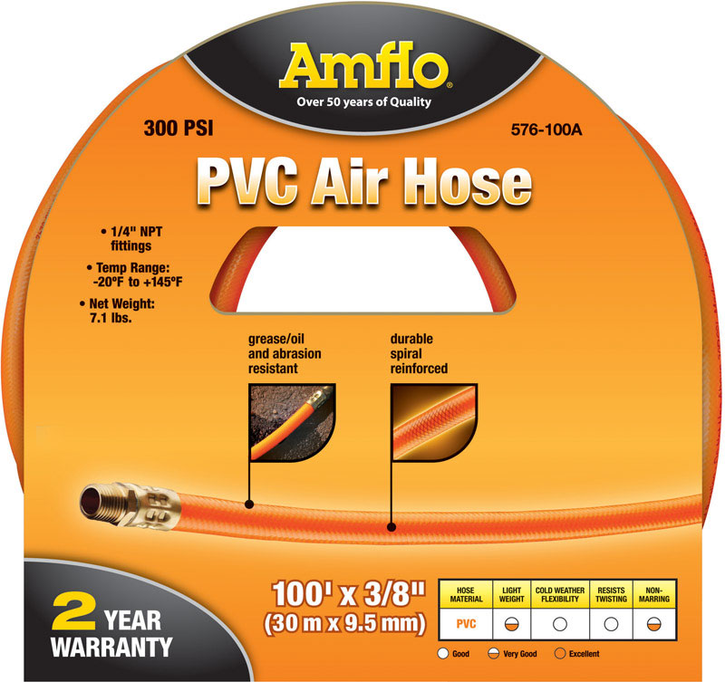 Amflo 100 ft. L X 3/8 in. D Polyvinyl Air Hose 300 psi Orange