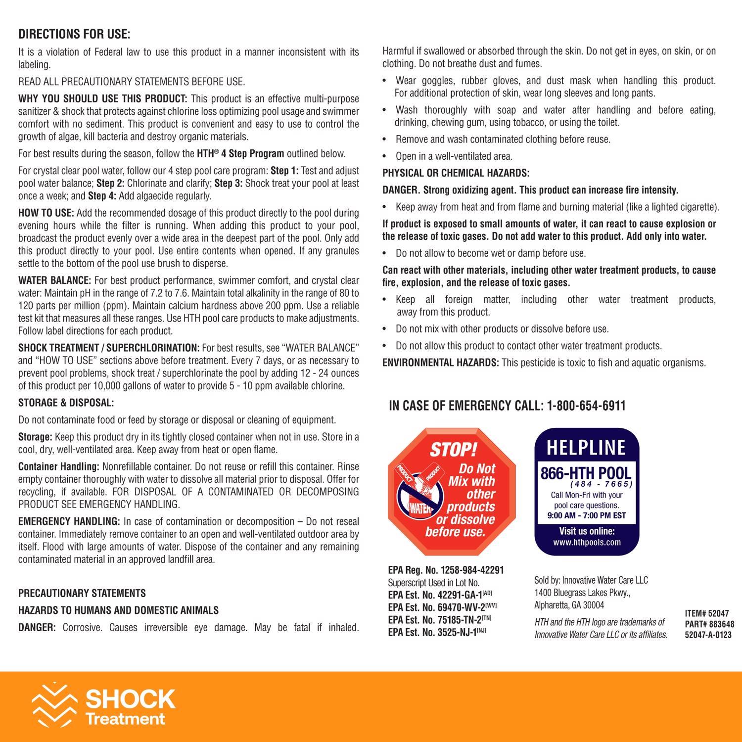 HTH Pool Care Shock 12 oz