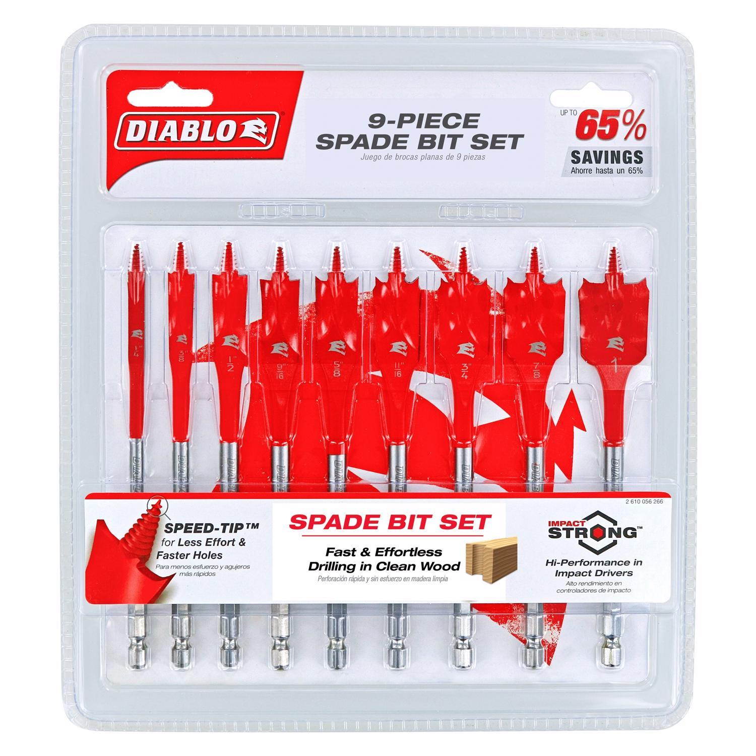Diablo 6 in. L High Speed Steel Clean Wood Spade Bit Set Hex Shank 9 pc