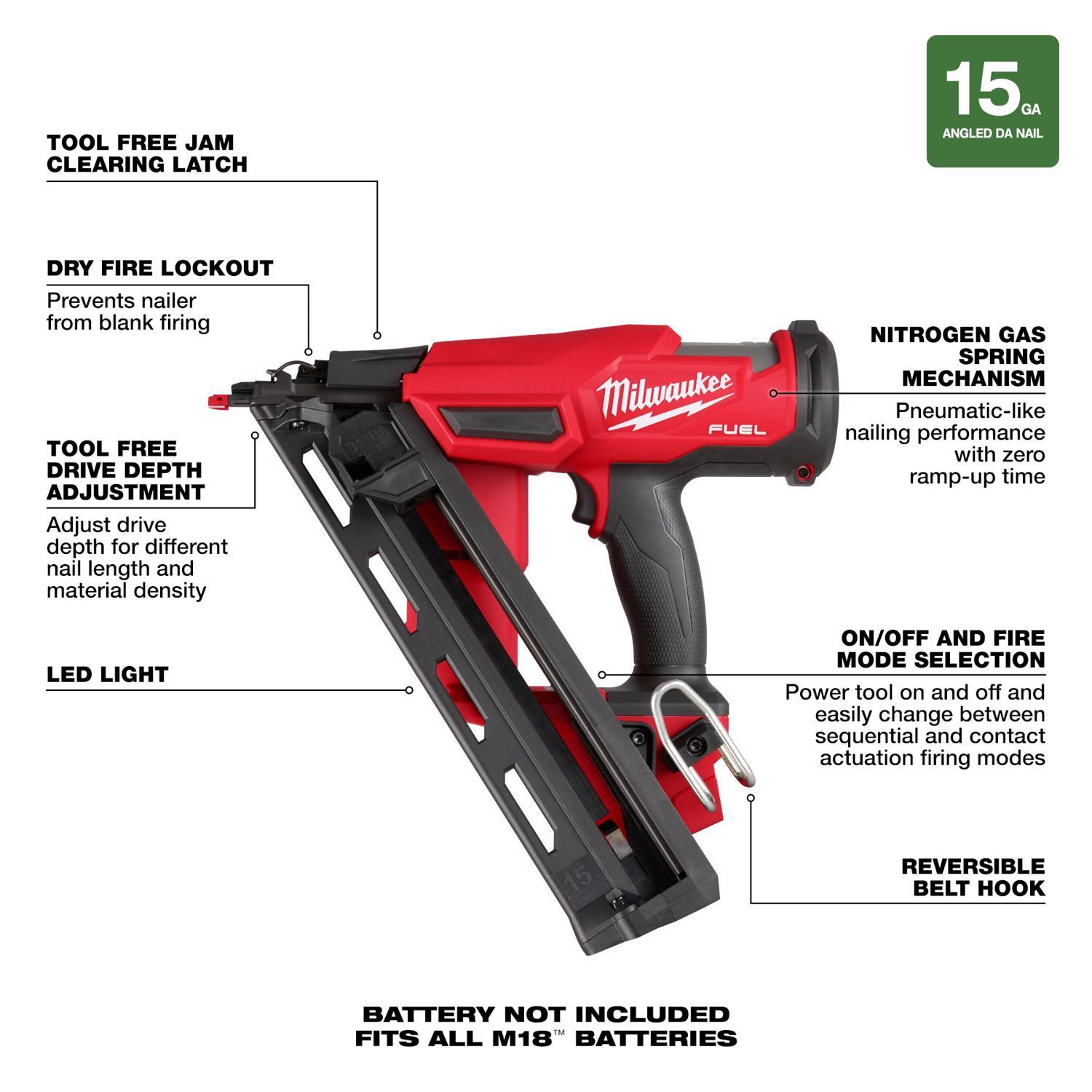 Milwaukee M18 FUEL 15 Ga. 18 Volt Brushless Angled Finish Nailer
