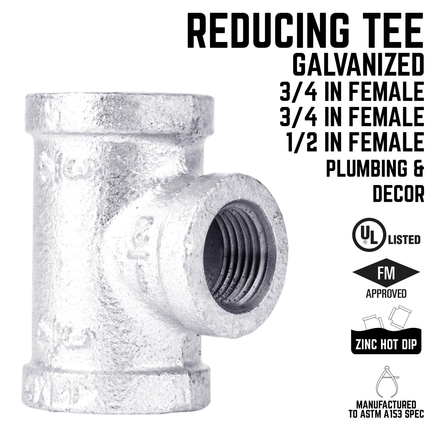 STZ Industries 3/4 in. FIP X 3/4 in. D FIP 1/2 in. D FIP Galvanized Malleable Iron Tee