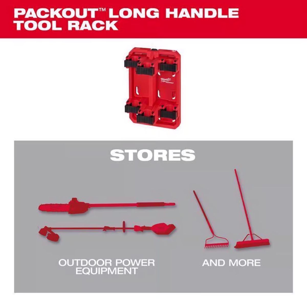 Milwaukee Packout Shop Storage Garage Organizer Long Handle Tool Rack Black/Red