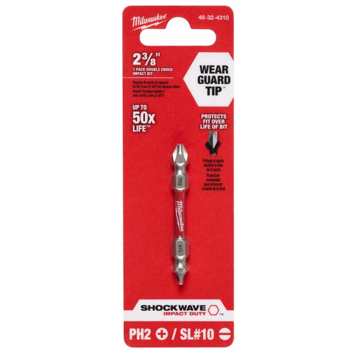 Milwaukee Shockwave Phillips/Slotted PH2/SL#10 X 2-3/8 in. L Impact Double-Ended Power Bit Steel 1 p