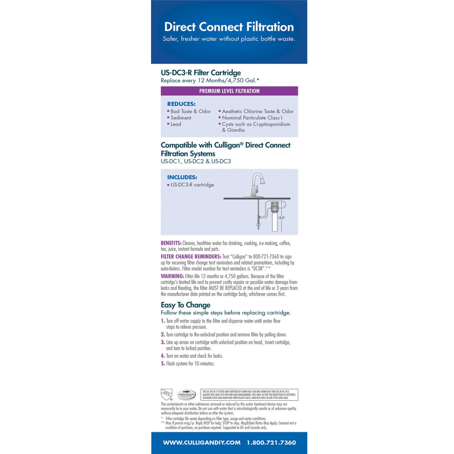 Culligan US-DC4-R Direct Connect Under Sink Water Filter Cartridge - Quantity 1 - View #4