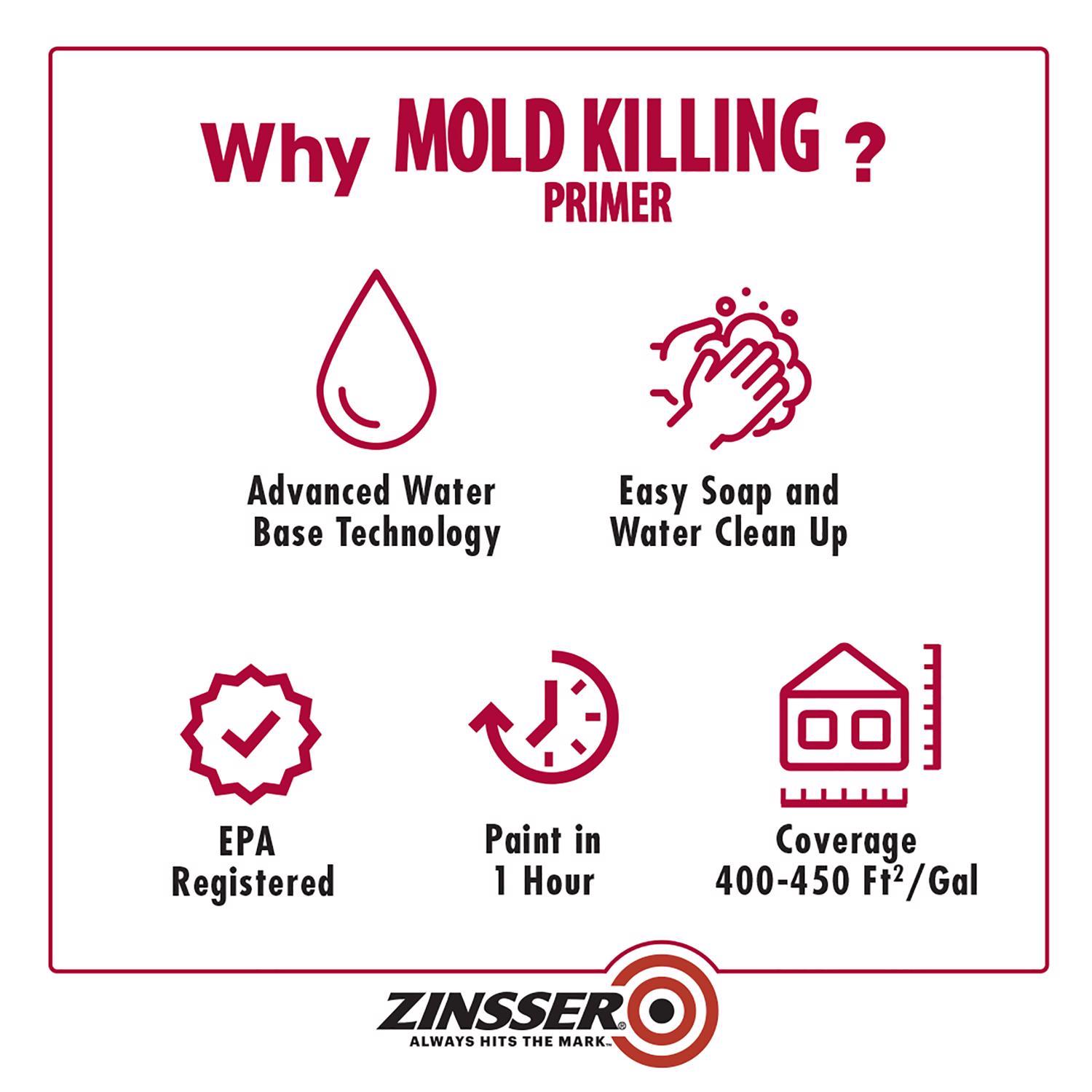 Zinsser White Water-Based Acrylic Mold Killing Primer 1 qt