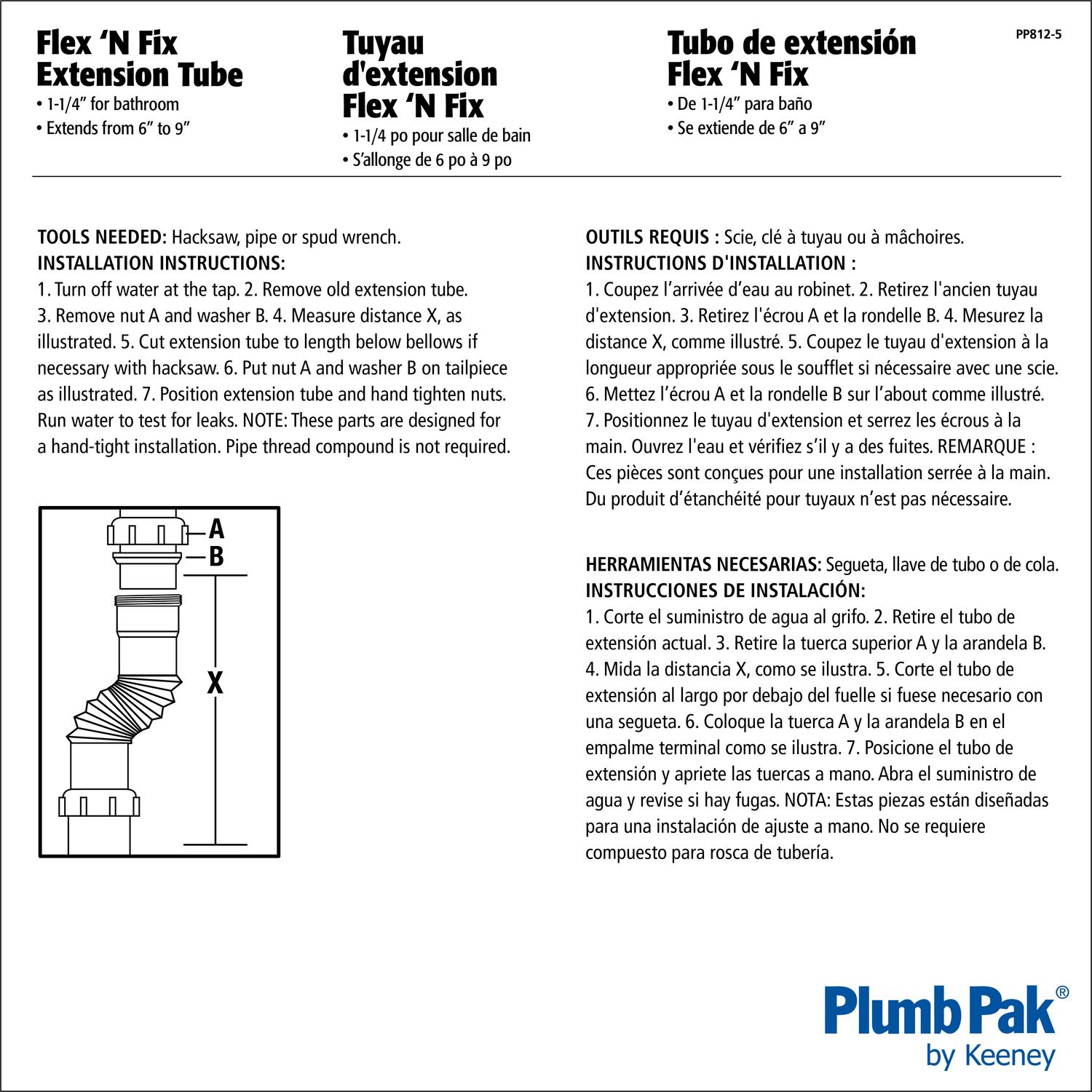 Ace 1-1/4 in. D X 9 in. L Plastic Extension Tube