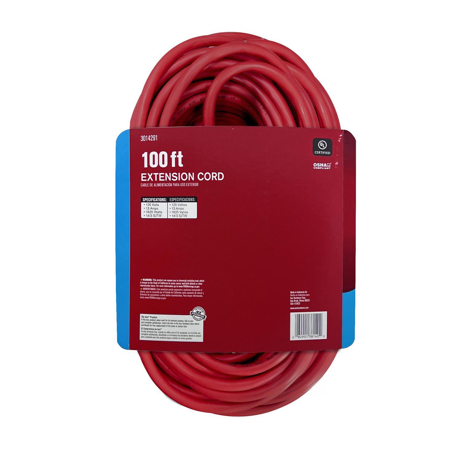 Ace Indoor or Outdoor 100 ft. L Red Extension Cord 14/3 SJTW
