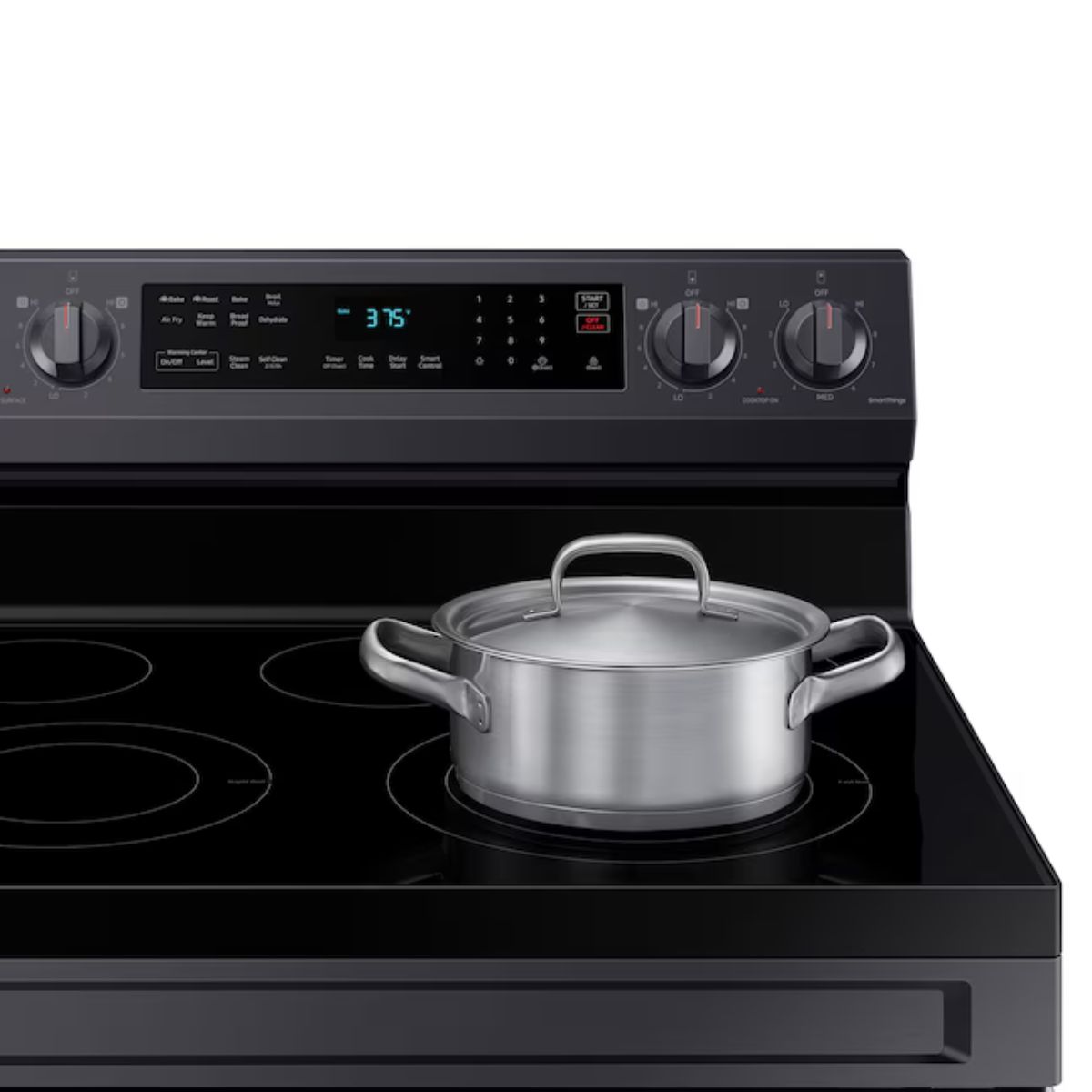 Samsung 30-in Glass Top 5 burners 6.3-cu ft Air Fry Convection Oven Freestanding Electric Range