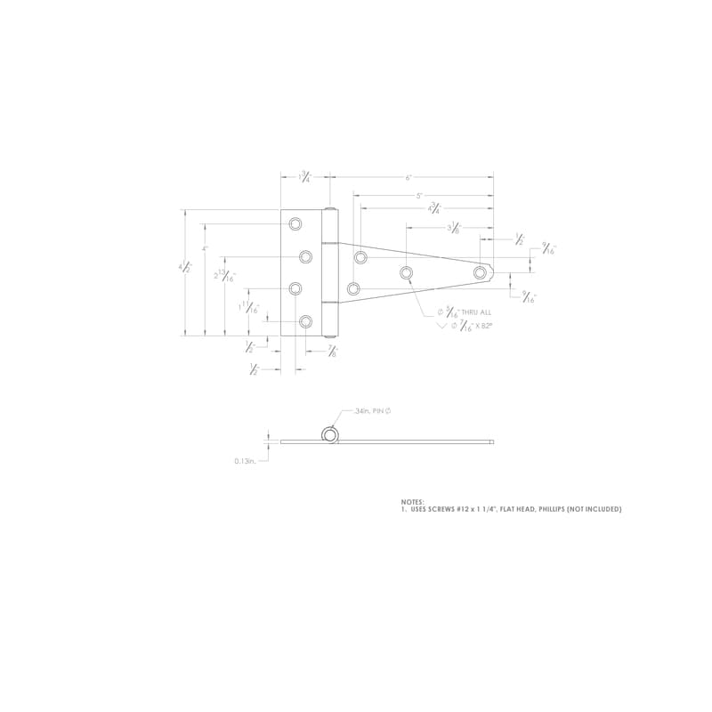 Ace 6 in. L Zinc-Plated Heavy Duty T Hinge 1 pk