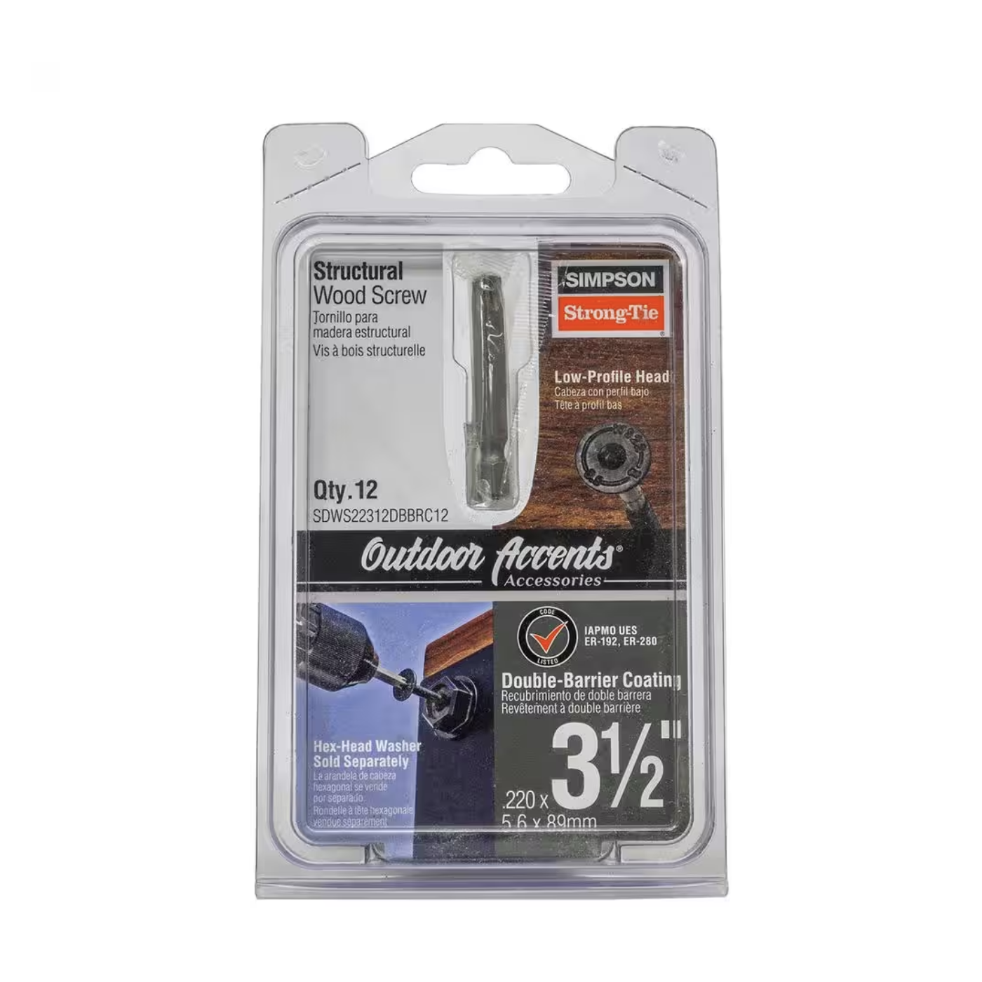 Simpson Strong-Tie Outdoor Accents 0.220 x  3-1/2 in. T40 6-Lobe Low-Profile Head Black Structural Wood Screw (12 Pack)