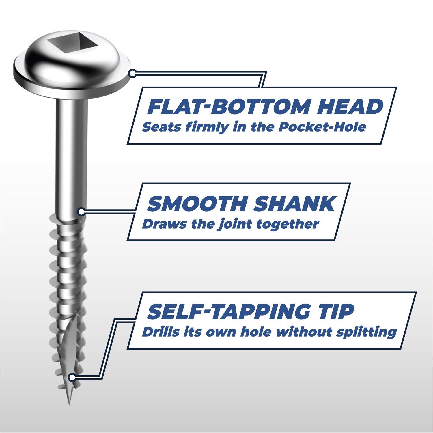 Kreg No. 7 X 1-1/4 in. L Square Zinc-Plated Fine Pocket-Hole Screw 100 pk