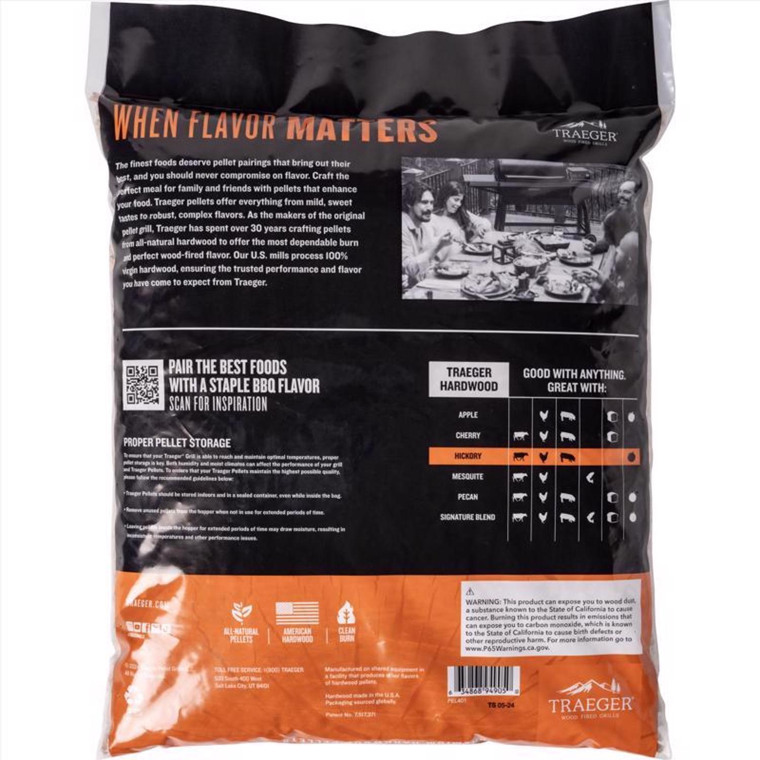 Traeger Premium All Natural Hickory Hardwood Pellets 20 lb