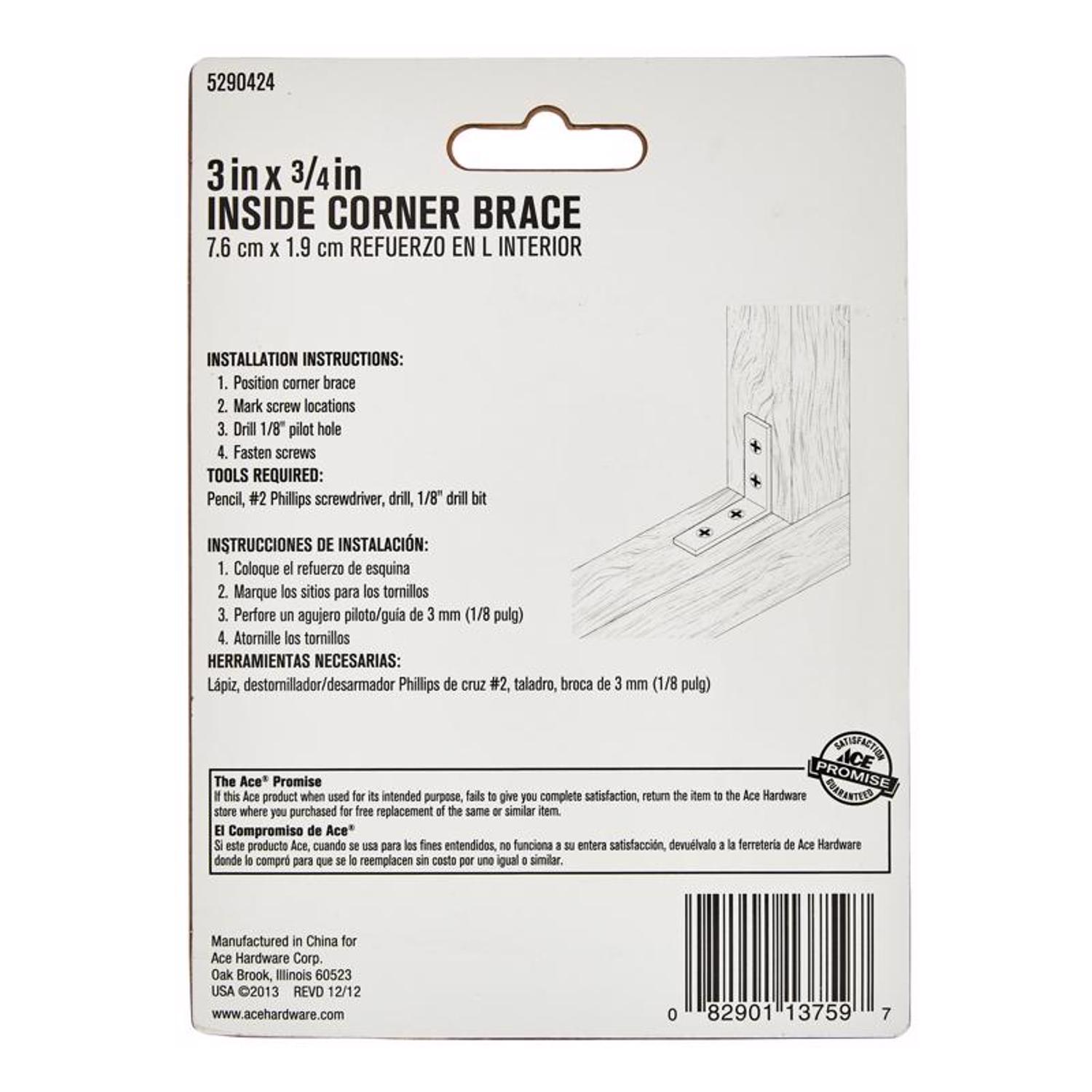 Ace 3 in. H X 4.75 in. W X 3 in. D Brass Inside L Corner Brace
