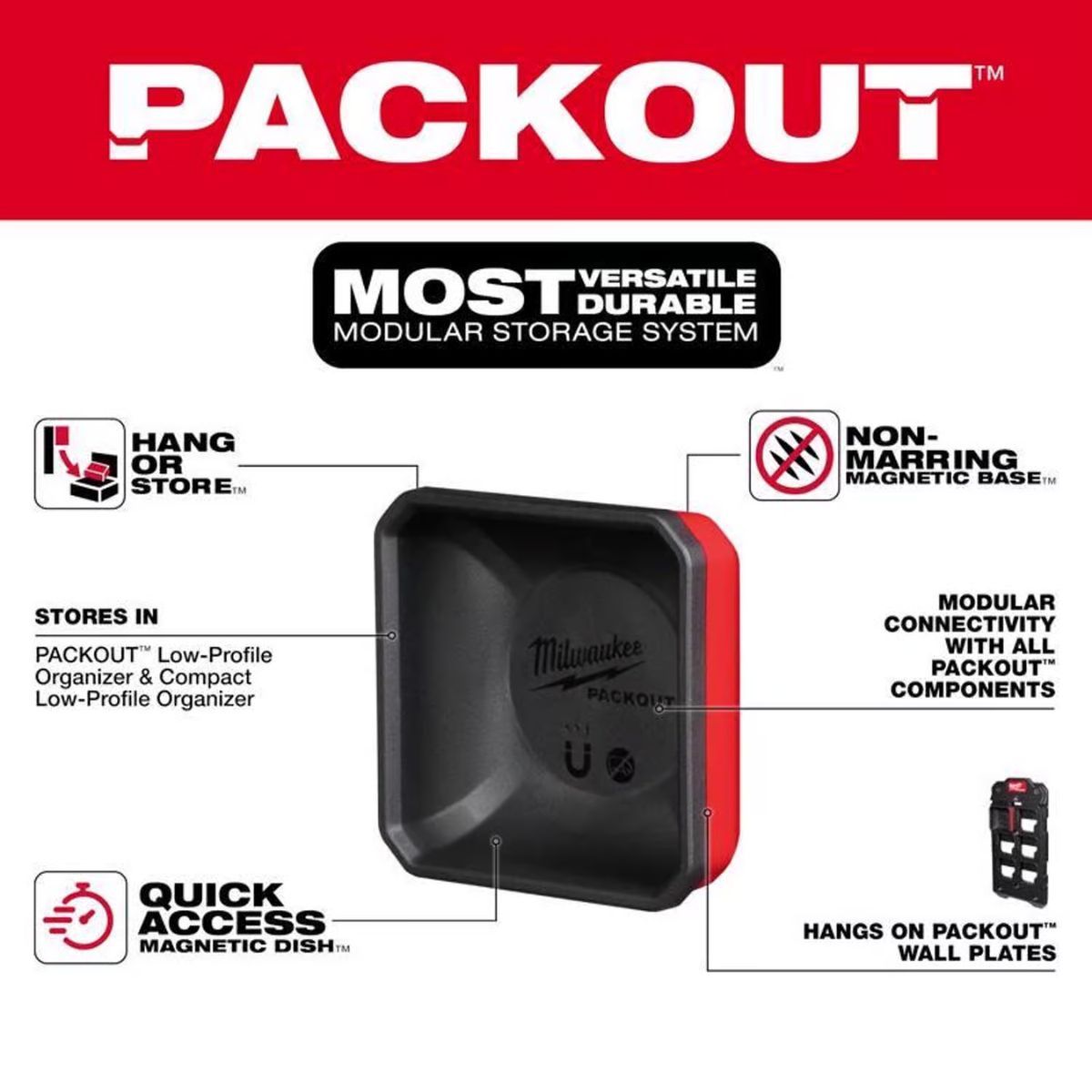 Milwaukee Packout Shop Storage Garage Organizer Magnetic Tray Black/Red
