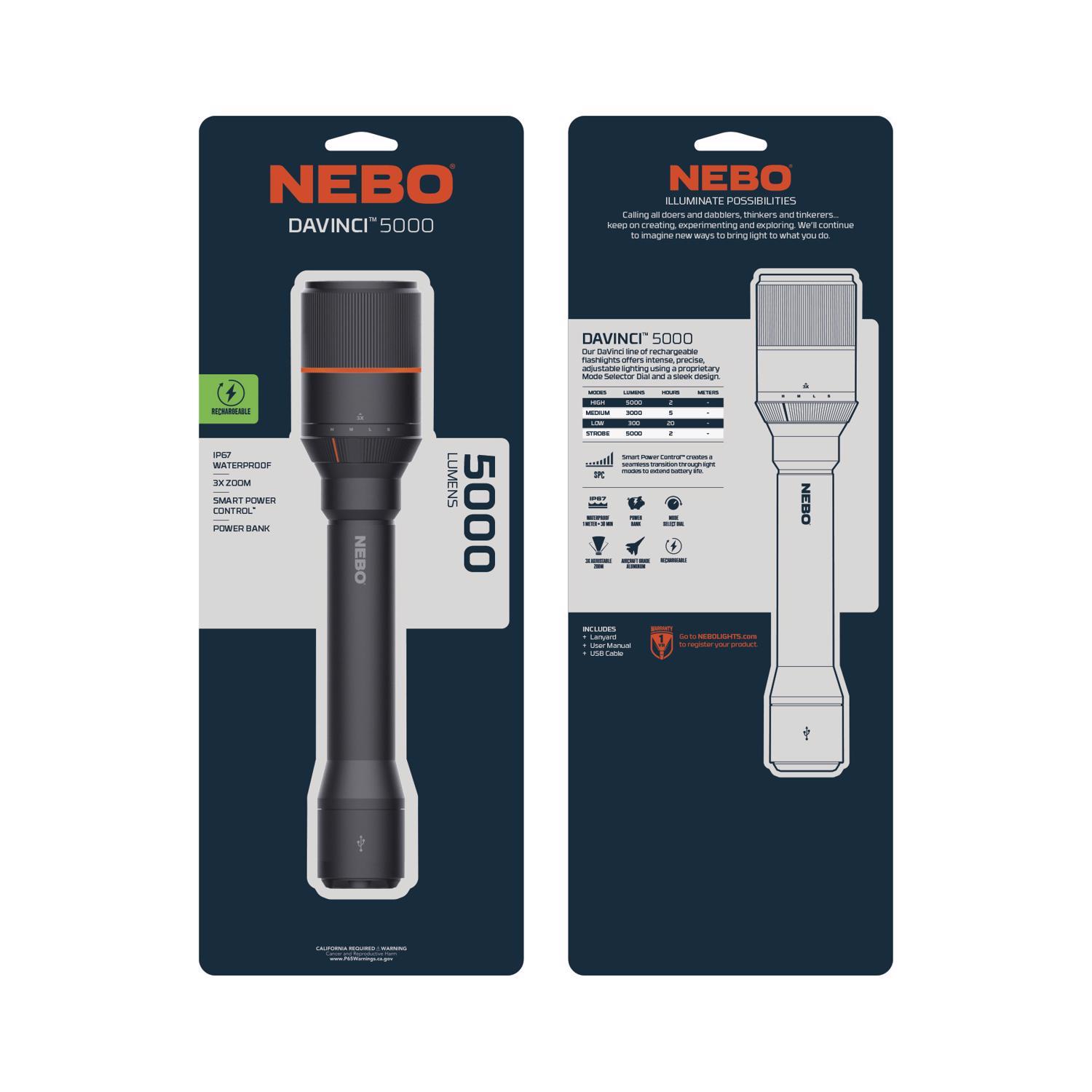 NEBO DaVinci 5000 lm Black/Gray LED Rechargeable Flashlight 21700 Battery