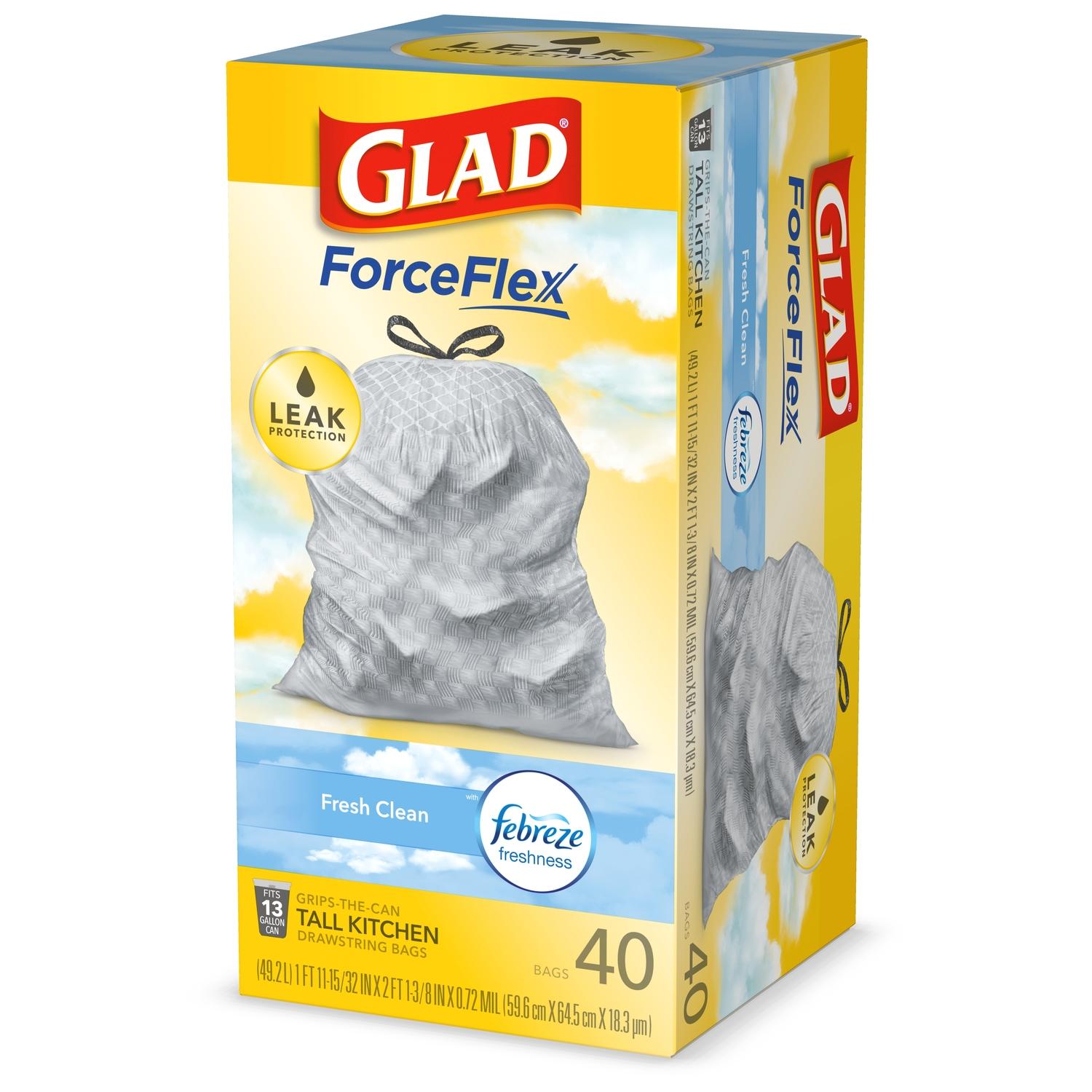 Glad ForceFlex 13 gal Fresh Scent Tall Kitchen Bags Drawstring 40 pk 0.72 mil