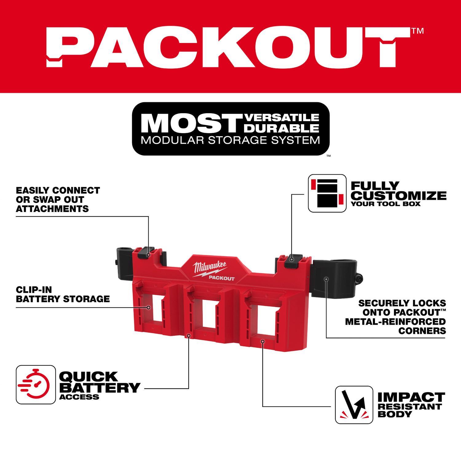 Milwaukee Packout 1.7 in. W X 2 in. H Tool Box Attachment M18 Battery Rack Black/Red
