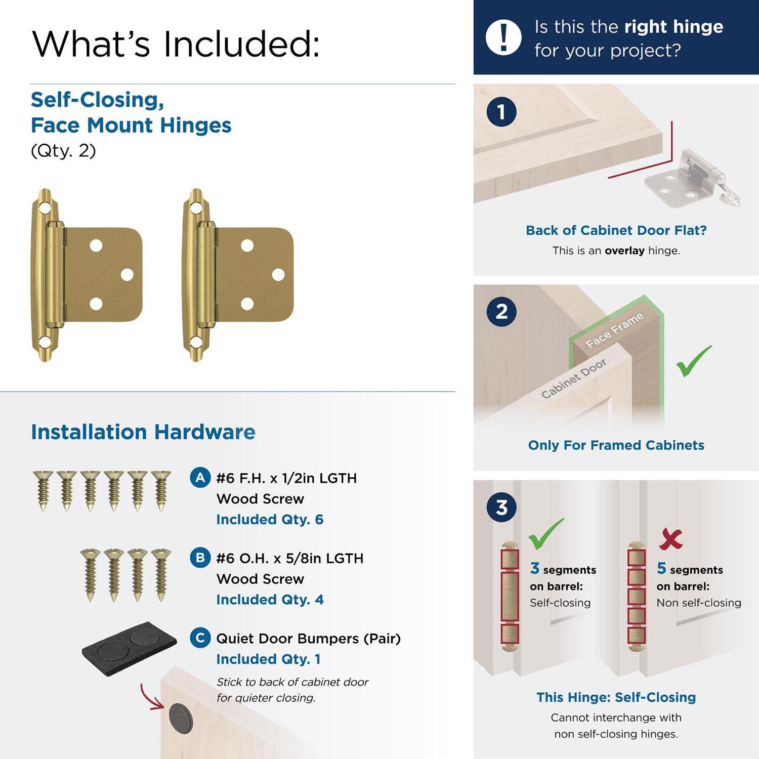 Amerock 1-13/16 in. W X 2-3/4 in. L Polished Brass Steel Self-Closing Hinge 2 pk
